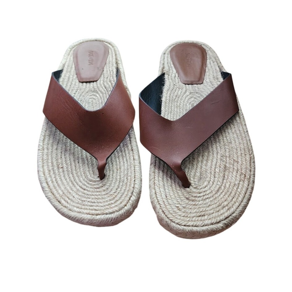 ME+EM Leather Espadrille Slide Sandals Brown Raffia Resortwear Vacationwear 40